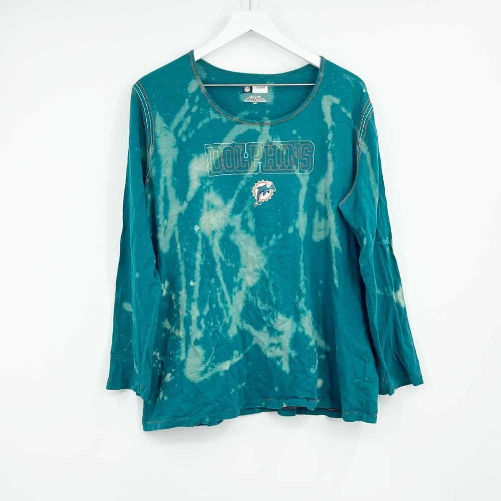 NFL Miami Dolphins Custom One Of A Kind Reverse Dyed Graphic Tee SZ 3XL Football